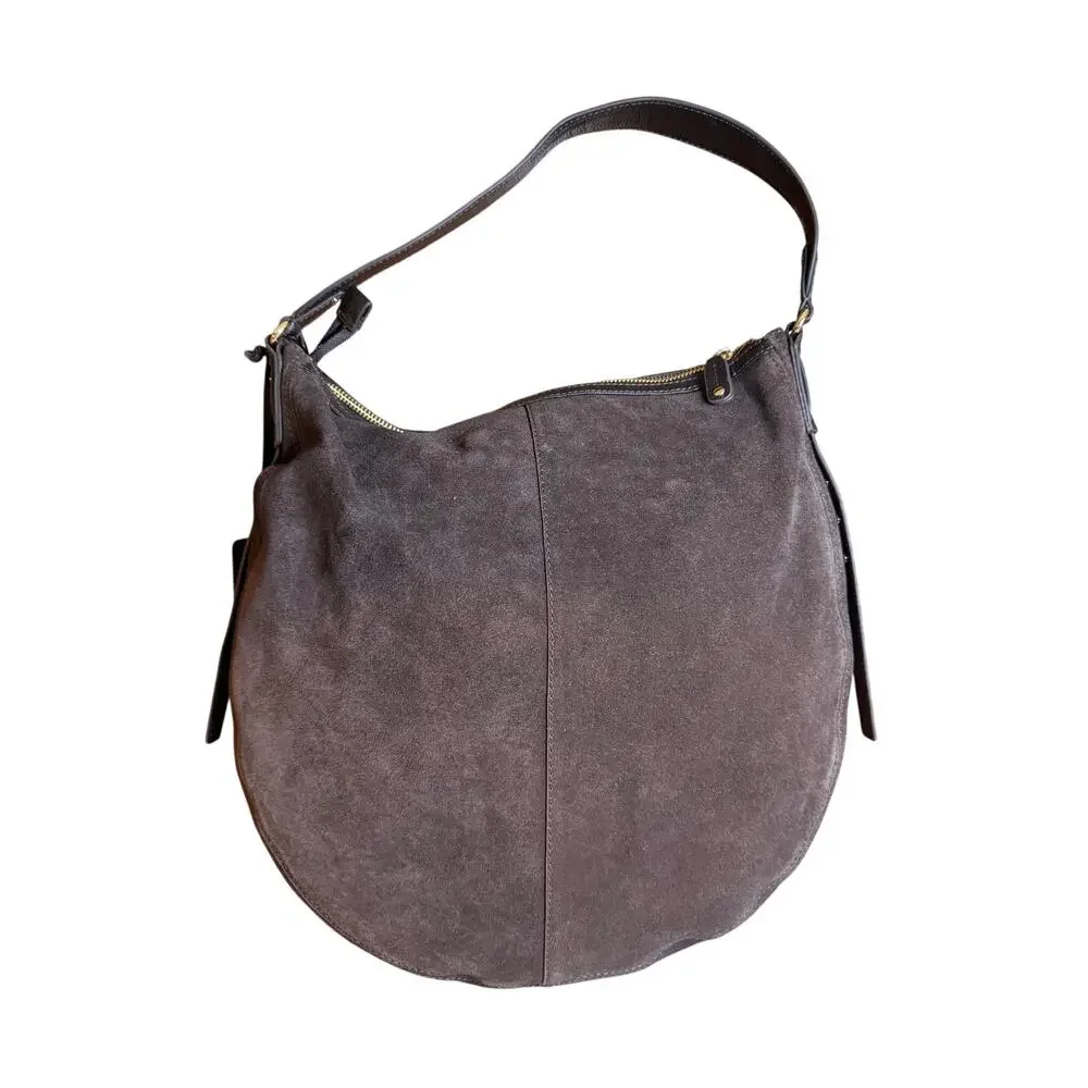 Ashwood Suede Crescent Slouchy Hobo Bag Studded Strap Detail Chocolate Brown